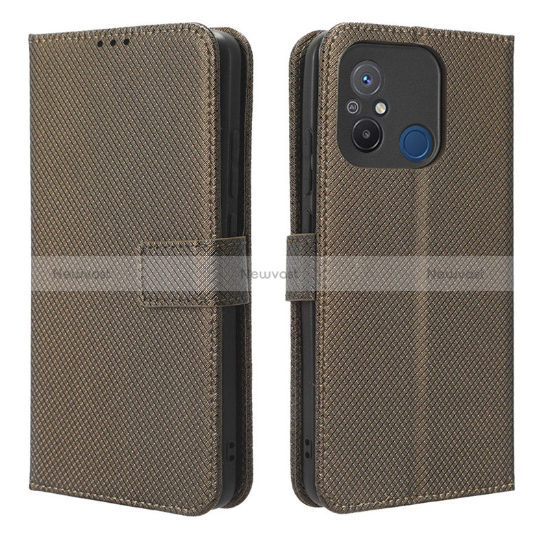 Leather Case Stands Flip Cover Holder BY1 for Xiaomi Poco C55 Brown