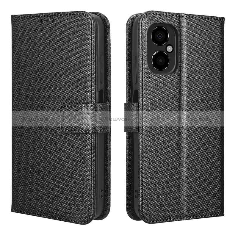 Leather Case Stands Flip Cover Holder BY1 for Xiaomi Poco M4 5G Black