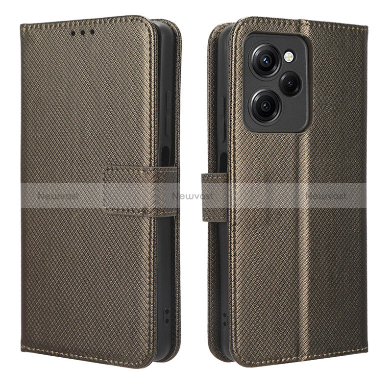 Leather Case Stands Flip Cover Holder BY1 for Xiaomi Poco X5 Pro 5G Brown