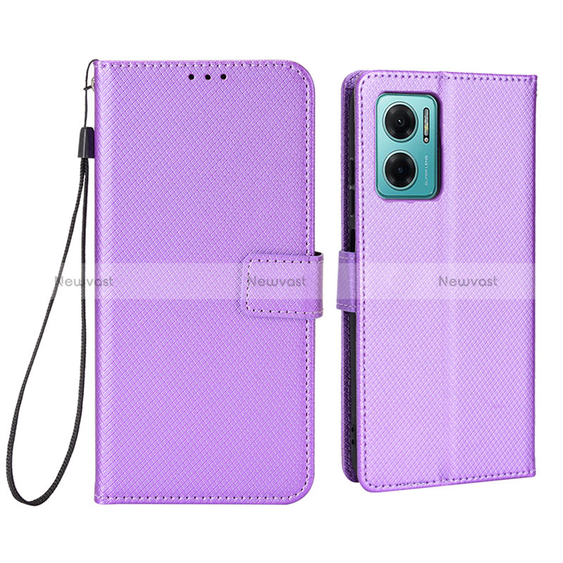 Leather Case Stands Flip Cover Holder BY1 for Xiaomi Redmi 10 5G Purple