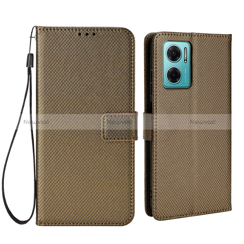 Leather Case Stands Flip Cover Holder BY1 for Xiaomi Redmi 11 Prime 5G Brown