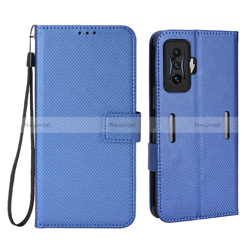 Leather Case Stands Flip Cover Holder BY1 for Xiaomi Redmi K50 Gaming AMG F1 5G Blue