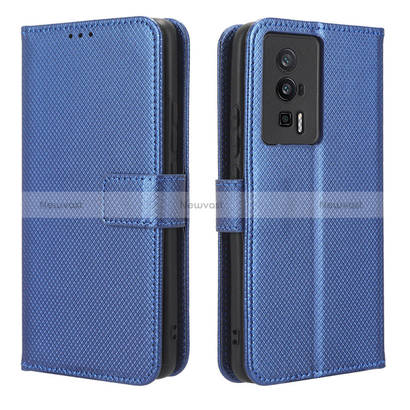 Leather Case Stands Flip Cover Holder BY1 for Xiaomi Redmi K60 5G Blue