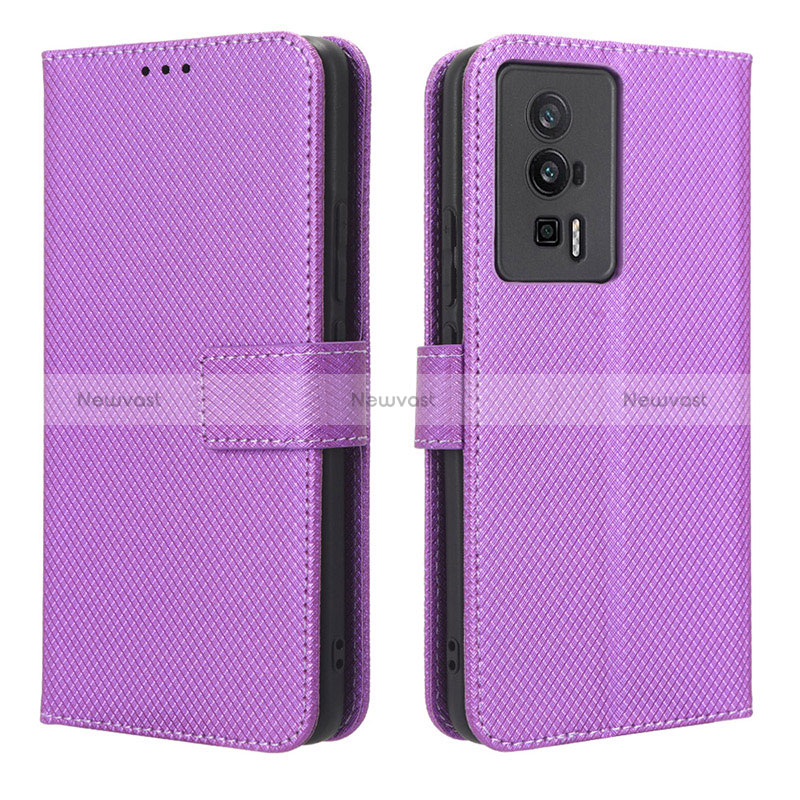 Leather Case Stands Flip Cover Holder BY1 for Xiaomi Redmi K60 5G Purple