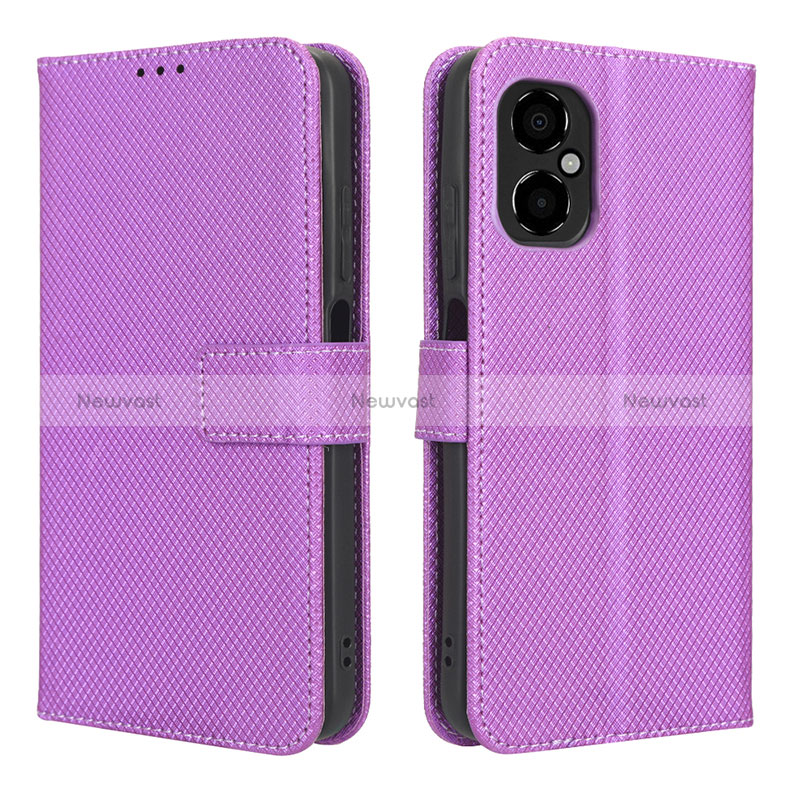 Leather Case Stands Flip Cover Holder BY1 for Xiaomi Redmi Note 12R Pro 5G Purple