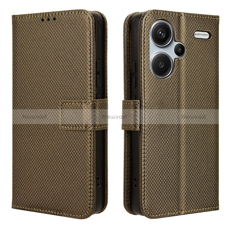 Leather Case Stands Flip Cover Holder BY1 for Xiaomi Redmi Note 13 Pro+ Plus 5G Brown