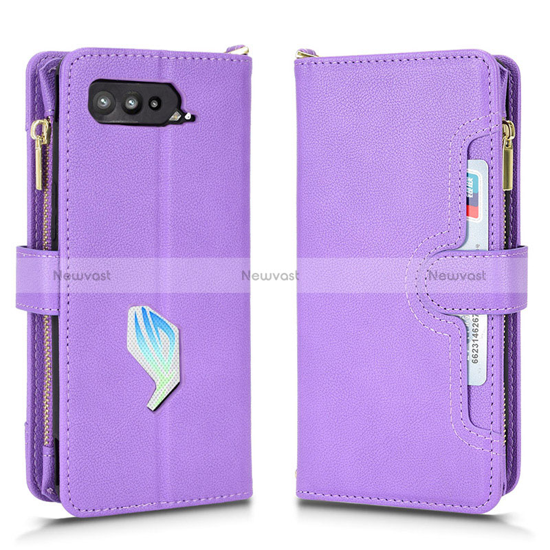 Leather Case Stands Flip Cover Holder BY2 for Asus ROG Phone 5 Pro Purple