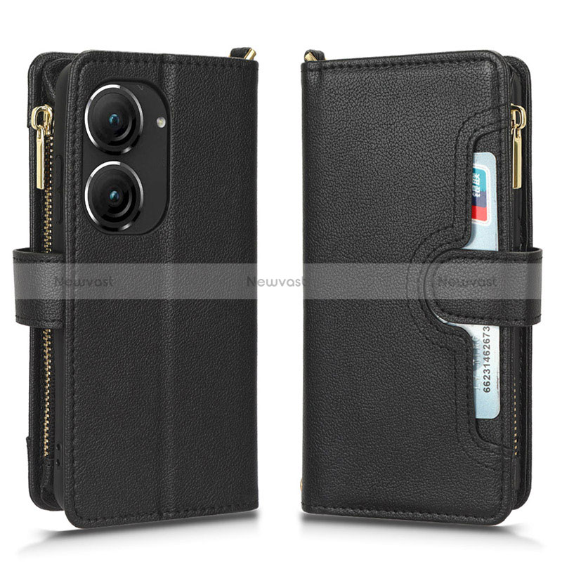 Leather Case Stands Flip Cover Holder BY2 for Asus ZenFone 10 Black