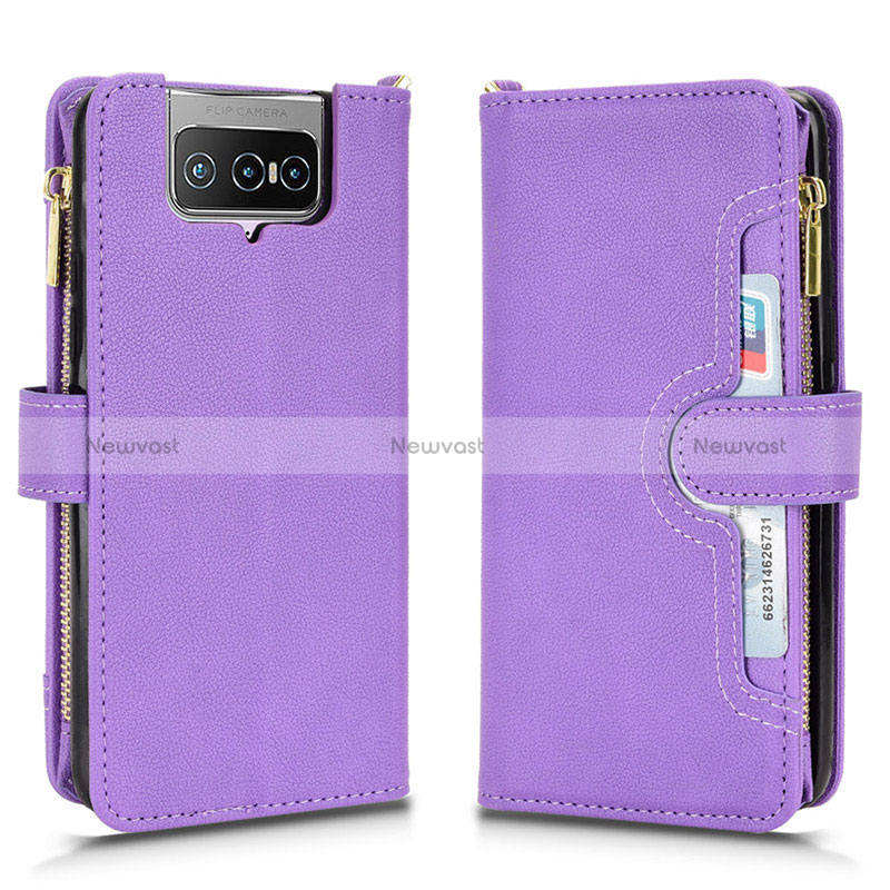 Leather Case Stands Flip Cover Holder BY2 for Asus Zenfone 7 ZS670KS Purple