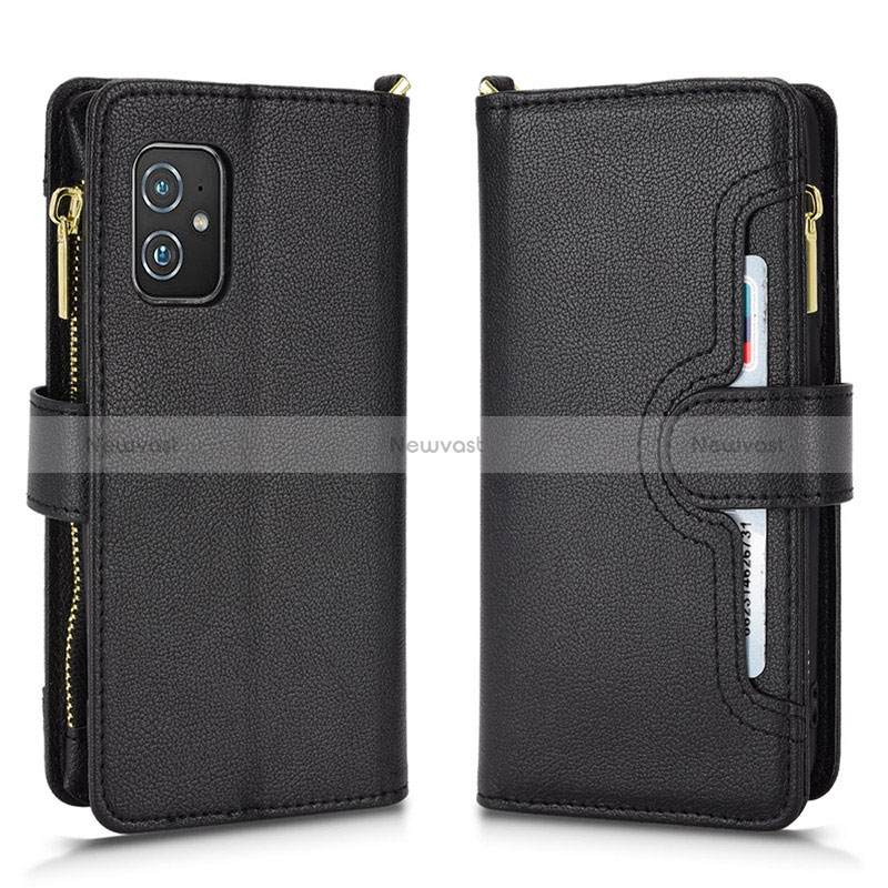 Leather Case Stands Flip Cover Holder BY2 for Asus ZenFone 8 Mini Black