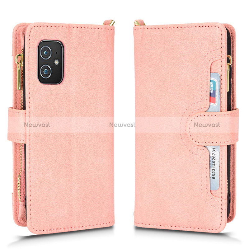 Leather Case Stands Flip Cover Holder BY2 for Asus Zenfone 8 ZS590KS Rose Gold