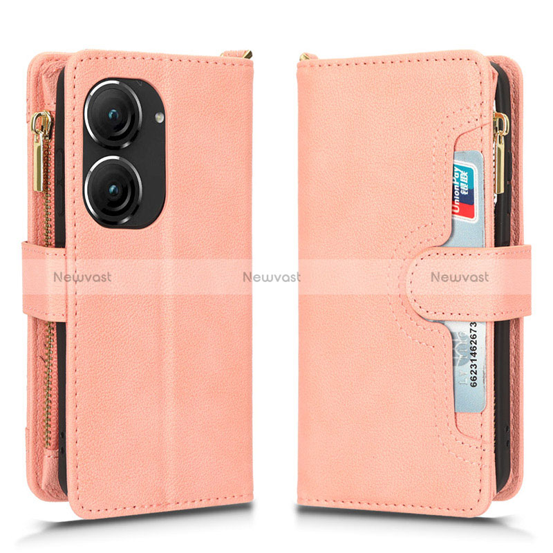 Leather Case Stands Flip Cover Holder BY2 for Asus Zenfone 9 Rose Gold