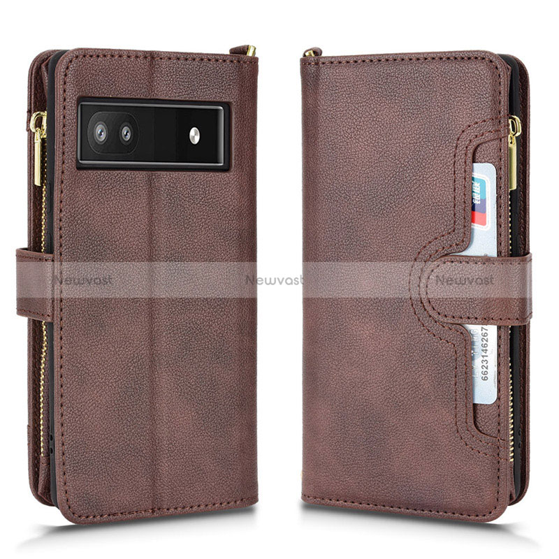 Leather Case Stands Flip Cover Holder BY2 for Google Pixel 6a 5G Brown