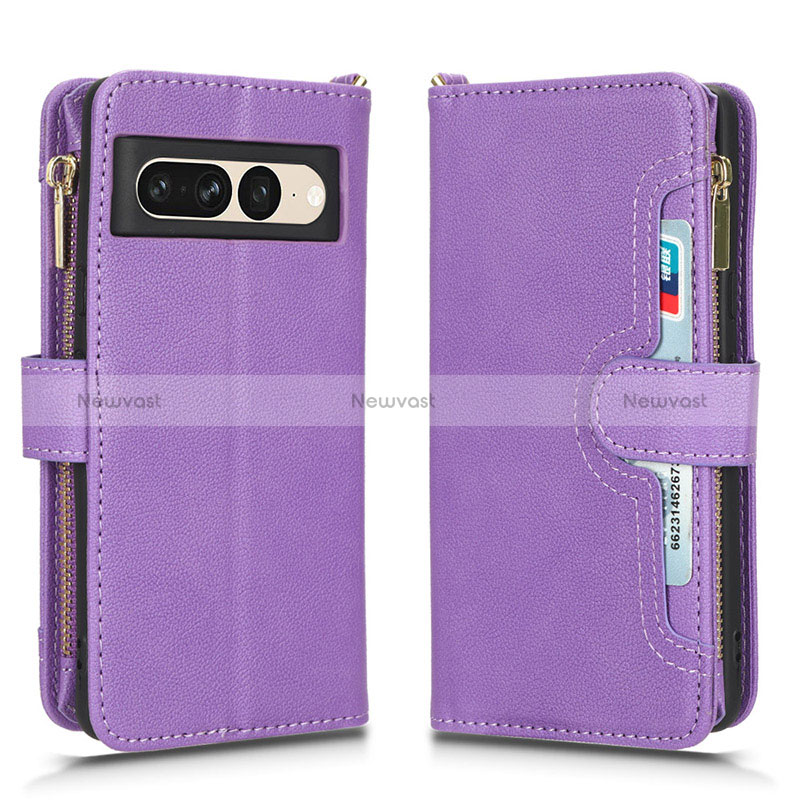 Leather Case Stands Flip Cover Holder BY2 for Google Pixel 7 Pro 5G Purple