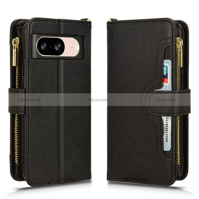 Leather Case Stands Flip Cover Holder BY2 for Google Pixel 8 5G Black