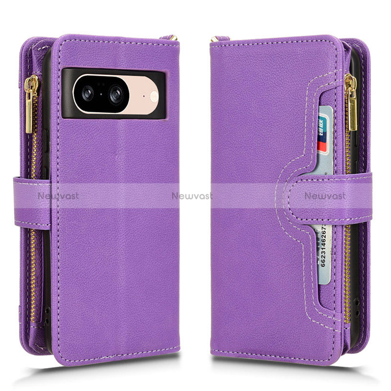 Leather Case Stands Flip Cover Holder BY2 for Google Pixel 8 5G Purple