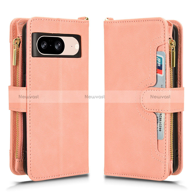 Leather Case Stands Flip Cover Holder BY2 for Google Pixel 8 5G Rose Gold