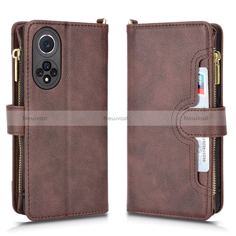 Leather Case Stands Flip Cover Holder BY2 for Huawei Nova 9 Brown