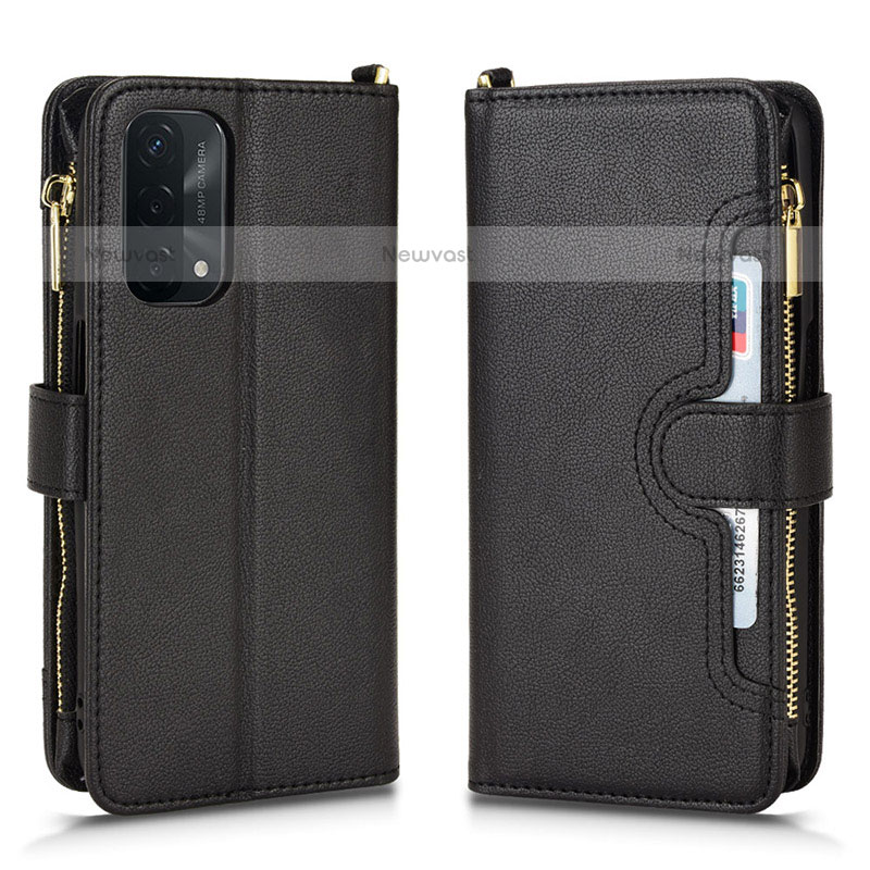 Leather Case Stands Flip Cover Holder BY2 for Oppo A93 5G Black