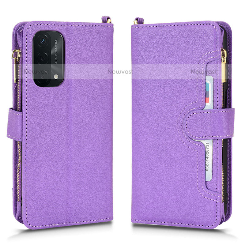 Leather Case Stands Flip Cover Holder BY2 for Oppo A93 5G Purple