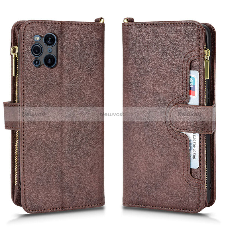 Leather Case Stands Flip Cover Holder BY2 for Oppo Find X3 5G Brown