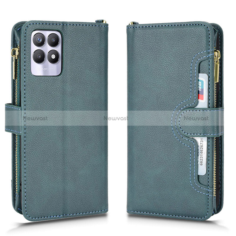 Leather Case Stands Flip Cover Holder BY2 for Realme 8i Green