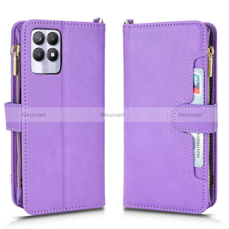 Leather Case Stands Flip Cover Holder BY2 for Realme 8i Purple