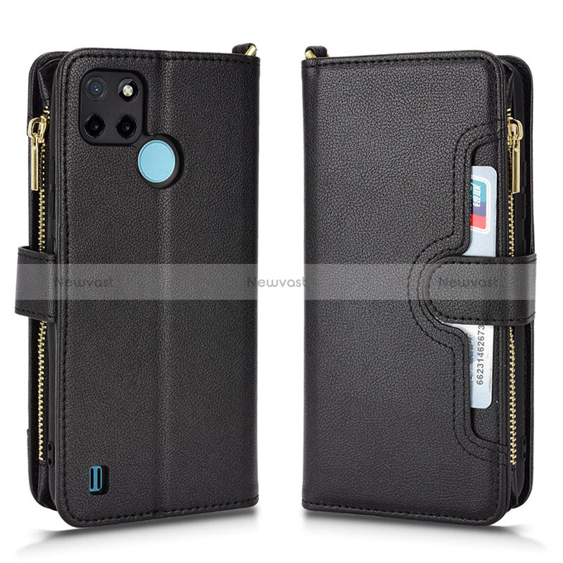 Leather Case Stands Flip Cover Holder BY2 for Realme C21Y Black