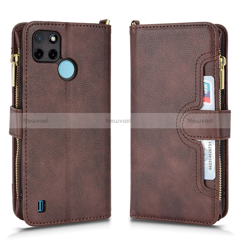 Leather Case Stands Flip Cover Holder BY2 for Realme C25Y India Brown