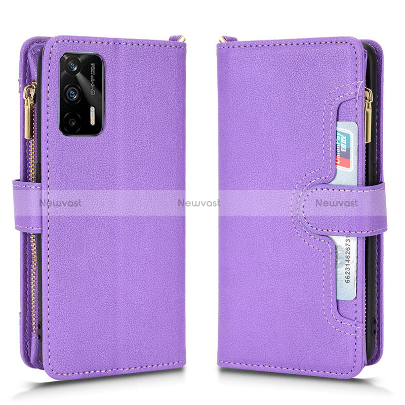 Leather Case Stands Flip Cover Holder BY2 for Realme X7 Max 5G Purple