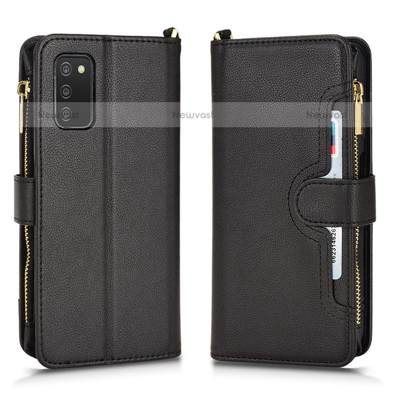 Leather Case Stands Flip Cover Holder BY2 for Samsung Galaxy A02s Black