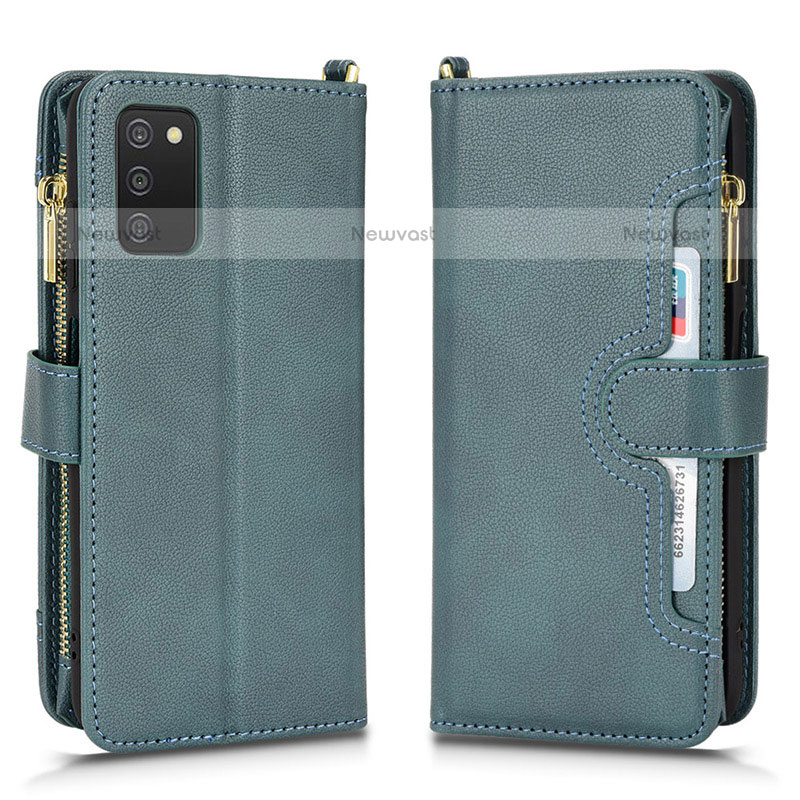 Leather Case Stands Flip Cover Holder BY2 for Samsung Galaxy A02s Green