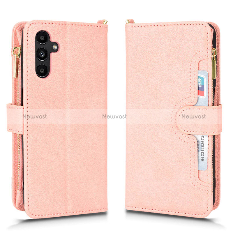 Leather Case Stands Flip Cover Holder BY2 for Samsung Galaxy A04s Rose Gold