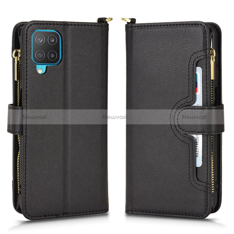 Leather Case Stands Flip Cover Holder BY2 for Samsung Galaxy A12 5G Black