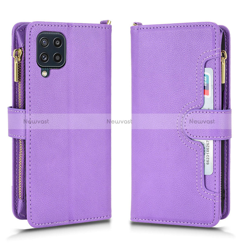 Leather Case Stands Flip Cover Holder BY2 for Samsung Galaxy A22 4G Purple