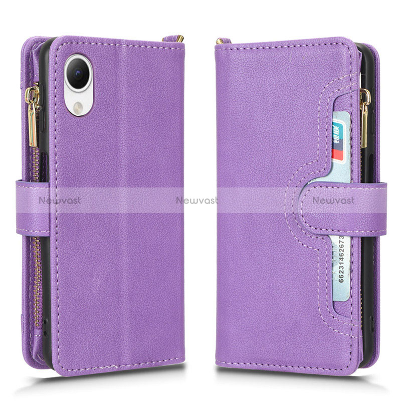 Leather Case Stands Flip Cover Holder BY2 for Samsung Galaxy A23s Purple
