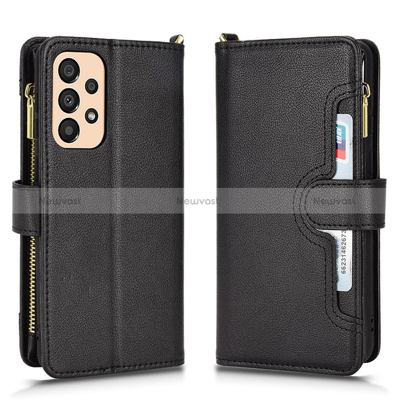 Leather Case Stands Flip Cover Holder BY2 for Samsung Galaxy A33 5G Black