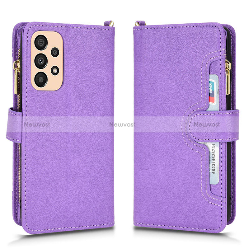 Leather Case Stands Flip Cover Holder BY2 for Samsung Galaxy A33 5G Purple