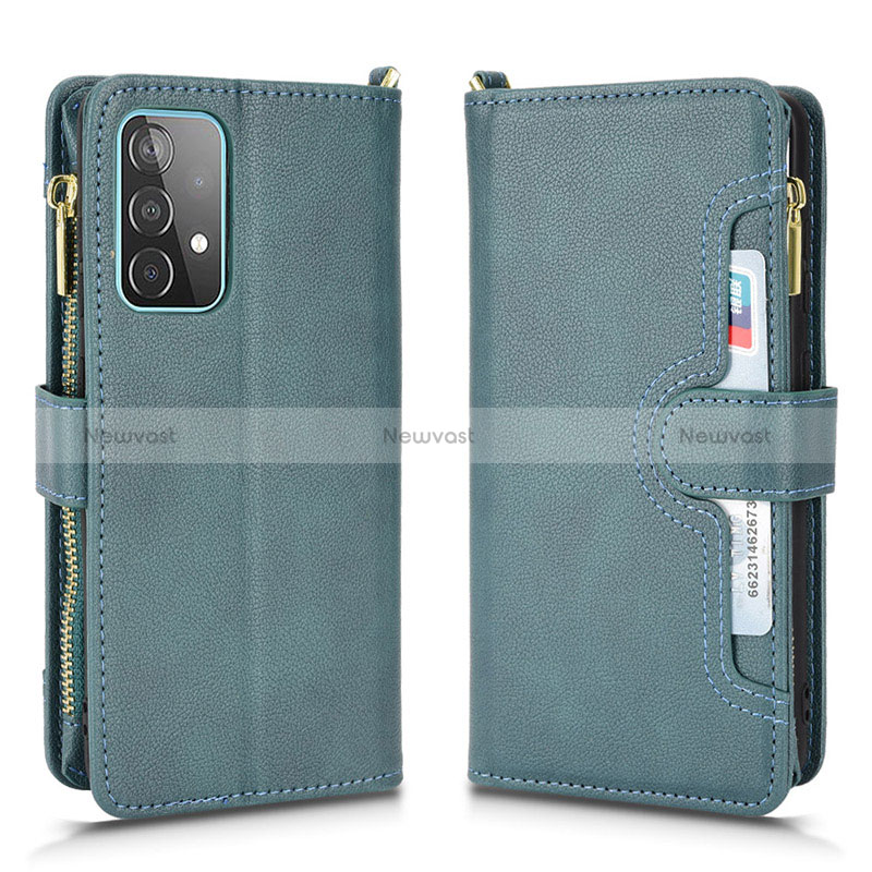 Leather Case Stands Flip Cover Holder BY2 for Samsung Galaxy A52 4G Green