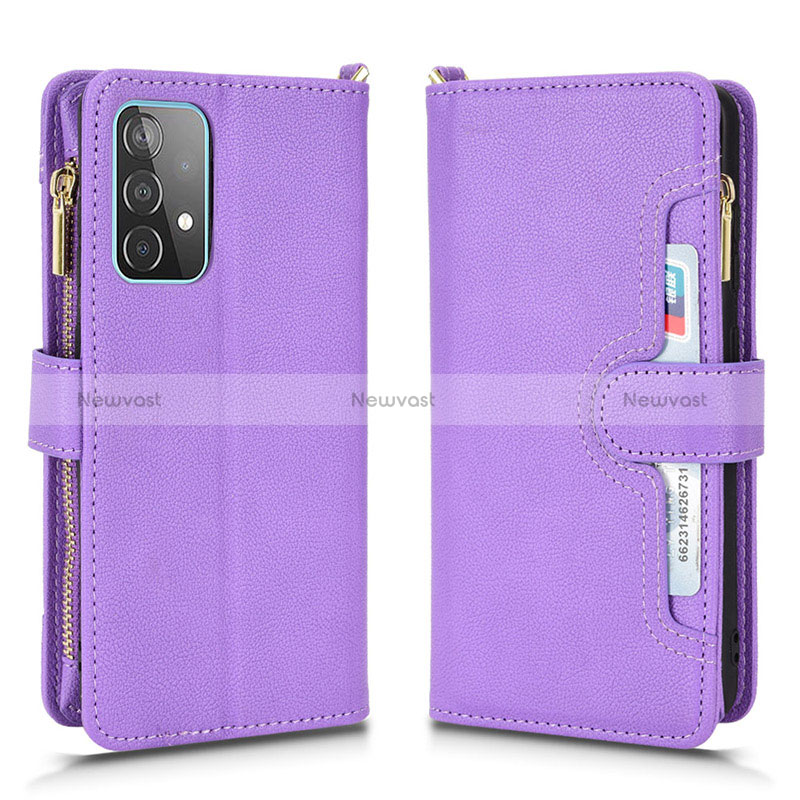 Leather Case Stands Flip Cover Holder BY2 for Samsung Galaxy A52 4G Purple