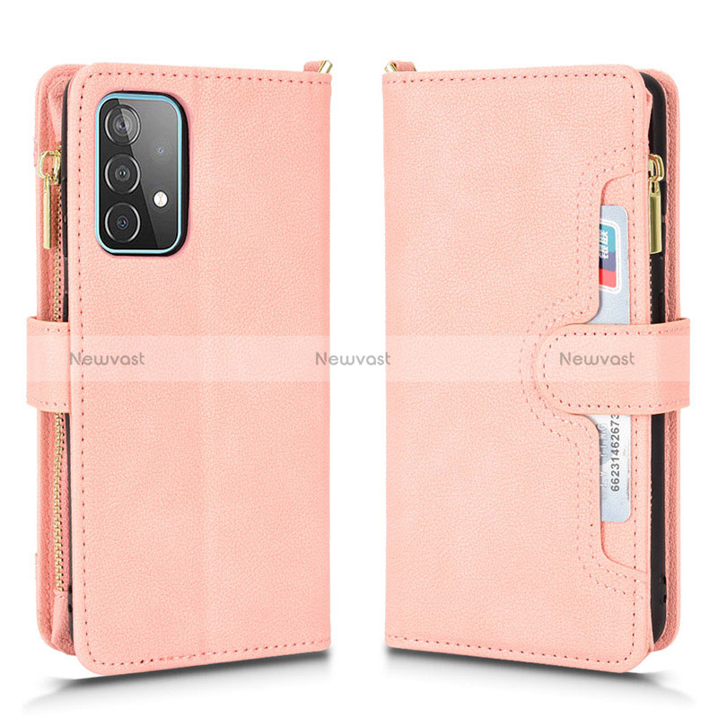 Leather Case Stands Flip Cover Holder BY2 for Samsung Galaxy A52 5G Rose Gold