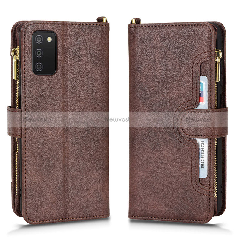 Leather Case Stands Flip Cover Holder BY2 for Samsung Galaxy F02S SM-E025F Brown