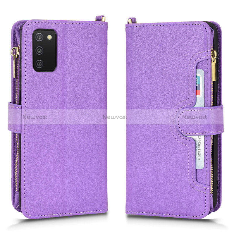 Leather Case Stands Flip Cover Holder BY2 for Samsung Galaxy F02S SM-E025F Purple