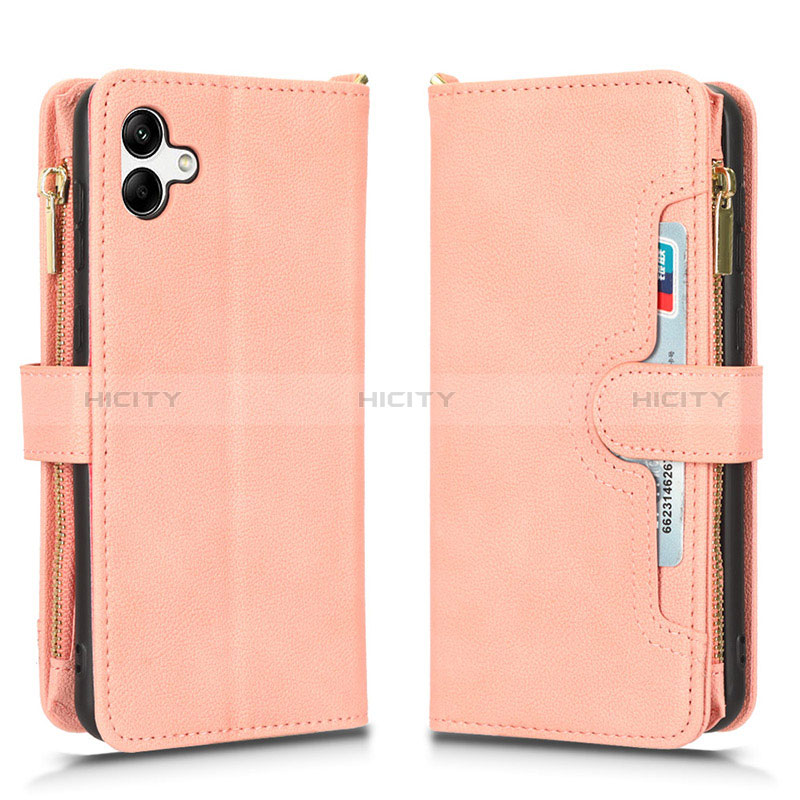 Leather Case Stands Flip Cover Holder BY2 for Samsung Galaxy F04 Rose Gold