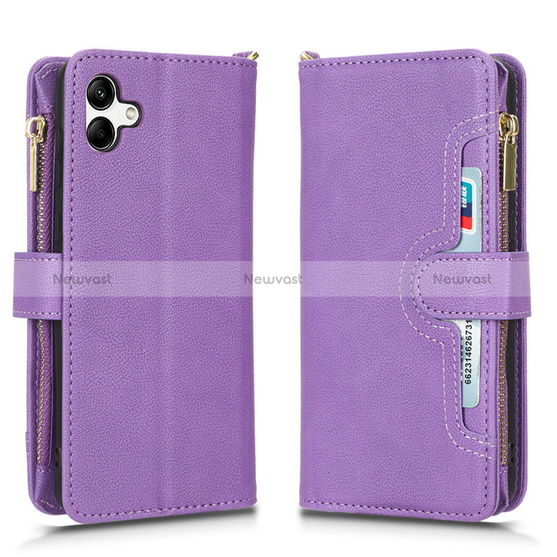 Leather Case Stands Flip Cover Holder BY2 for Samsung Galaxy M04 Purple