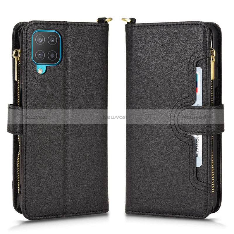 Leather Case Stands Flip Cover Holder BY2 for Samsung Galaxy M12 Black