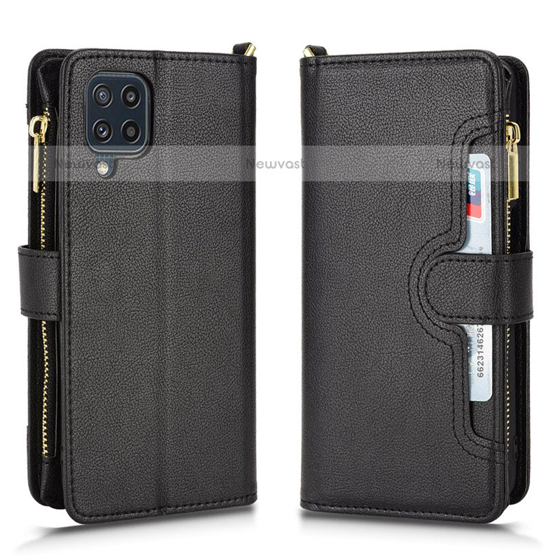 Leather Case Stands Flip Cover Holder BY2 for Samsung Galaxy M32 4G Black