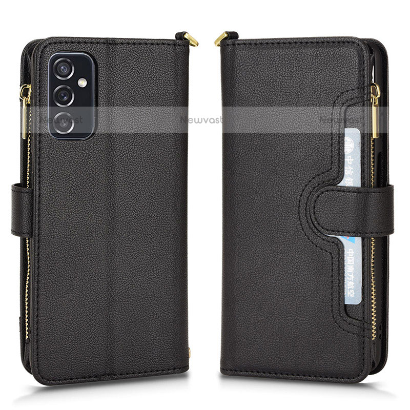 Leather Case Stands Flip Cover Holder BY2 for Samsung Galaxy M52 5G Black