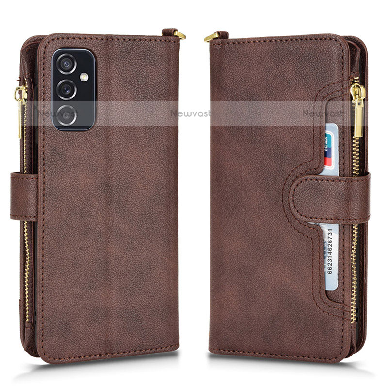 Leather Case Stands Flip Cover Holder BY2 for Samsung Galaxy M52 5G Brown