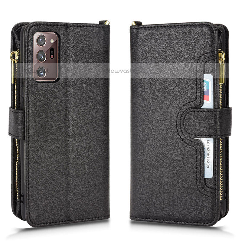 Leather Case Stands Flip Cover Holder BY2 for Samsung Galaxy Note 20 Ultra 5G Black